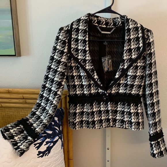 ❤️🎉HP🎉❤️. WHITE HOUSE BLACK MARKET, Tweed Houndstooth Checked Blazer, Size 00 - Picture 1 of 8